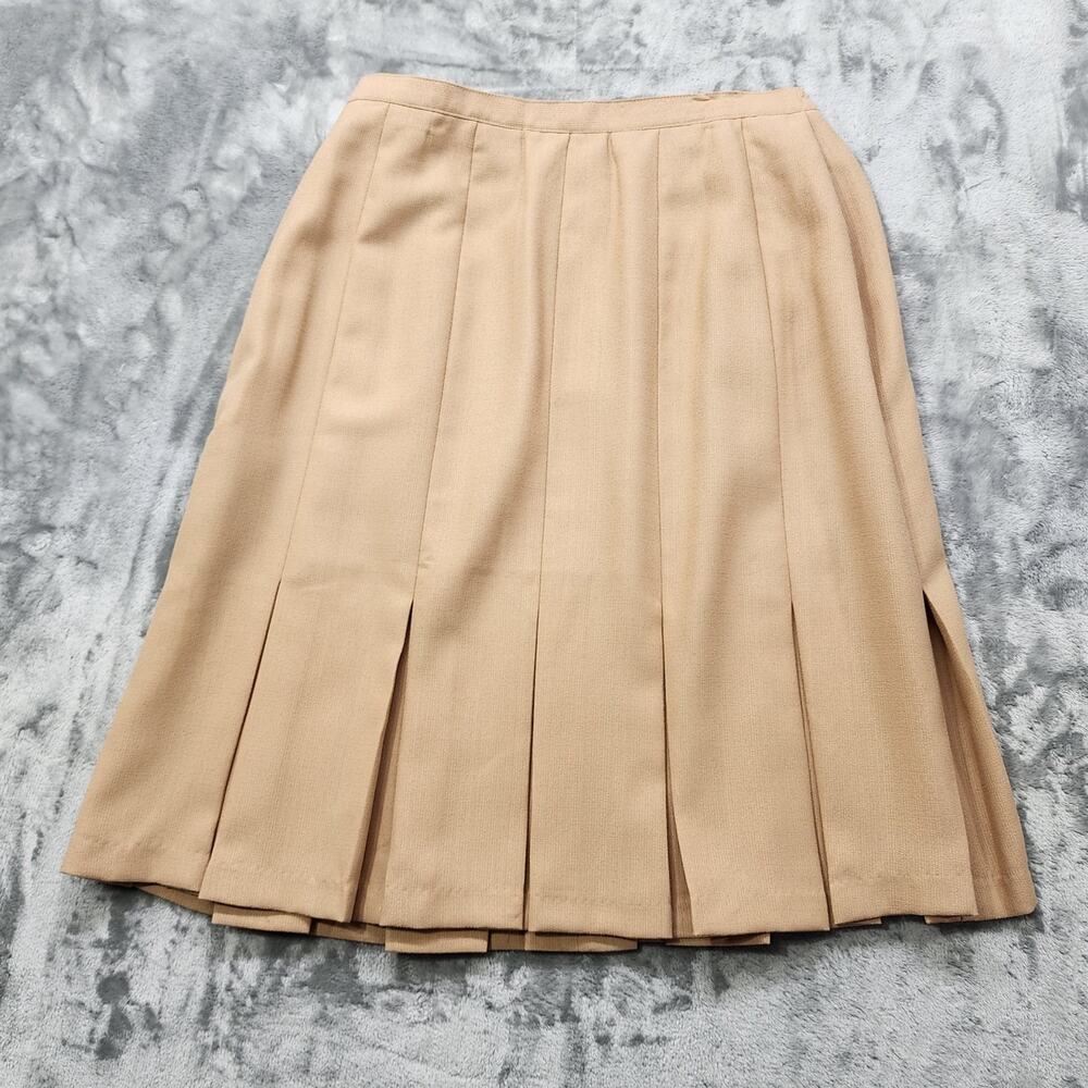 Vintage‎ BFA Classics Skirt Womens 12 Tan Pleated Back Zip Elastic Waist Preppy